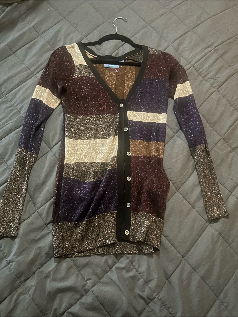 Sparkle Striped V-Neck Cardigan Sweater - Multi